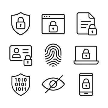 Personal data security vector icons. Outline symbols. Line design