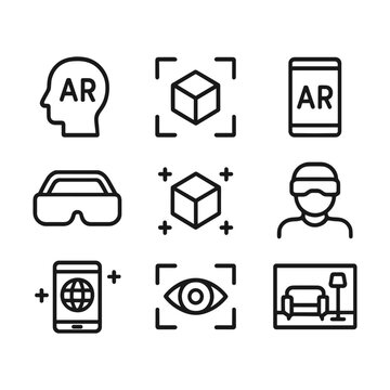 Immersive technology AR vector icons. Outline symbols. Line design