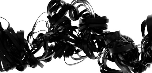 Poster - Intricate swirls of black ribbons create a chaotic yet captivating abstract image. Perfect for design backgrounds or tech visuals.