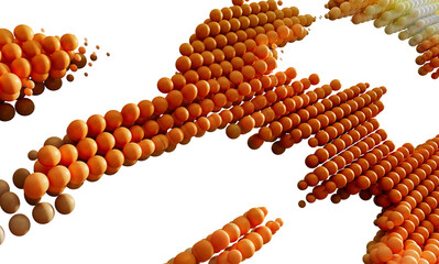 Poster - High-resolution stock photo of abstract orange spheres forming clusters. Perfect for tech, design, or science projects.