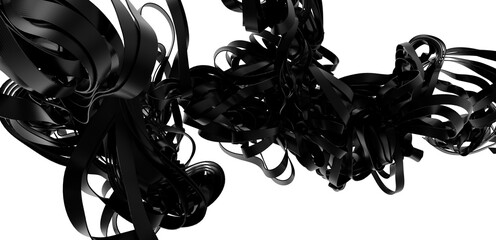 Poster - High-resolution image of abstract black ribbons swirling on white background. Perfect for design projects.