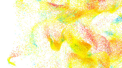 Poster - Vibrant yellow, orange, red, and blue particles on white. Perfect for websites, presentations, and designs.