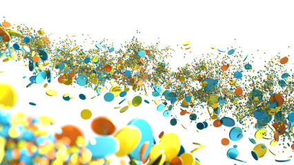 Poster - Vibrant 3D render of colorful circles exploding. Ideal for backgrounds, presentations, and celebratory designs.