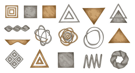 Aufkleber - Collection of abstract geometric shapes including triangles rectangles and organic line drawings in neutral tones