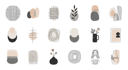 Aufkleber - Collection of abstract shapes and minimalist drawings in neutral colors and simple line art style design