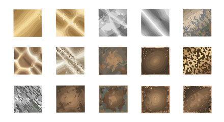 Poster - Collection of fifteen rectangular textured patterns in gold silver and brown shades on a white background