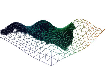 Poster - Low-poly colorful grid is waving and flowing, creating an abstract digital landscape on a transparent background