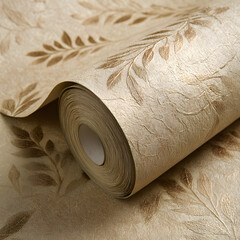 Wall Mural - Embossed Suede Wallpaper in Sand Color with Subtle Leaf Pattern