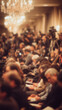 © Ilia - Blurred background image of a crowded press conference room filled with journalists seated and standing, with notepads, cameras, and microphones, all focused on a speaker. News event concept.