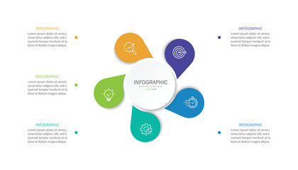 Wall Mural - Business visualization infographic circle design template with 5 options, steps or processes. Business presentation.	