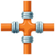 © Катя О - Orange industrial pipe cross connector illustration plumbing system
