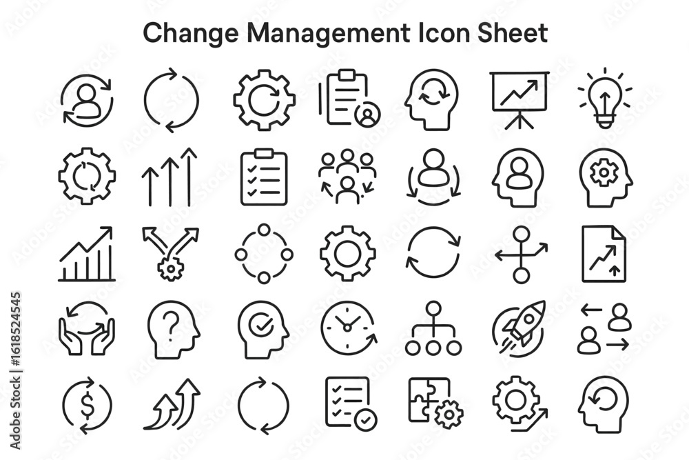 Making A Change Icon Change Management Icon Sheet: A comprehensive collection of line art ...