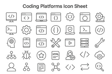 Poster - Coding Platform Icons: Clean, minimalist icons represent coding platforms and related concepts, featuring a variety of symbols for different development tools and functions.