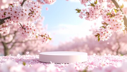 Blossoming cherry paradise with minimalist platform