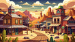 © williamnoah - An old cowboy western town with saloons, created using generative design, stretches beneath bold skies. Semi-realistic vector style captures dusty roads, wooden facades, and timeless frontier characte