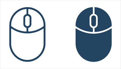 Computer Mouse Icon Vector in Filled and Outline Styles on White Background