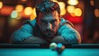 © rangga - Man concentrating on pool shot in night bar