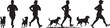 © Ty - Dog and Owner Running Silhouette A human jogging with a dog beside them. full length silhouette black vector illustration