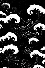 Poster - Abstract black and white ocean waves pattern – design for posters or cards