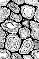 Poster - Abstract geode cross sections pattern in black and white for interior design and art projects