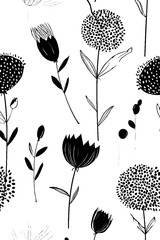 Poster - Abstract wild botanical pattern with retro floral shapes for artistic background designs