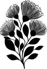 Poster - Floral silhouette banner art with flower heads and leaves design for decoration