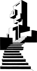 Poster - Architectural artistry: stylized border of stacked house blocks and steps in monochrome design
