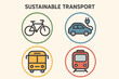 © Iryna - Sustainable transport icons: bicycle, electric car, bus, train for eco-friendly mobility