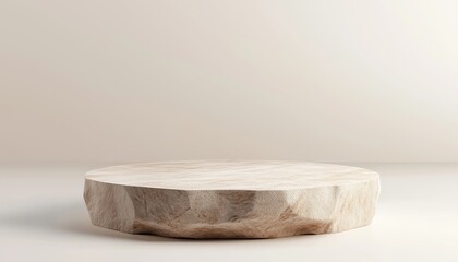 Poster - Elegant Natural Stone Podium: Perfect For Showcasing Exclusive Products With Style In Sophisticated Commercial Presentations On A Beige Background.