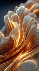 Poster - A macro view of shimmering fabric waves illuminated by soft golden sparkles, creating a luxurious and dreamy texture