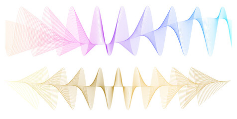 Poster - wave of many colored lines. Abstract wavy stripes on a white background isolated. Creative line art. jpg Design elements created using the Blend tool. Curved smooth tape