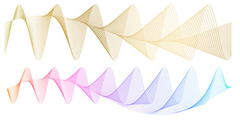 Poster - wave of many colored lines. Abstract wavy stripes on a white background isolated. Creative line art. jpg Design elements created using the Blend tool. Curved smooth tape