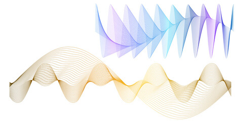 Poster - wave of many colored lines. Abstract wavy stripes on a white background isolated. Creative line art. jpg Design elements created using the Blend tool. Curved smooth tape
