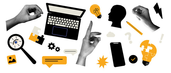 Set of digital interface. Vector illustration in a flat style with collage elements