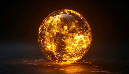 Wall Mural - mystical golden orb, glowing brilliantly against dark background. sphere with magical glow.