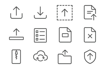 Poster - Set of 12 upload and download icons on dark background