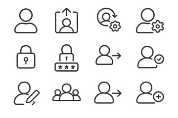 Poster - Outline icons of user settings and security on metallic background
