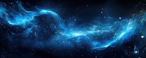 Poster - Dynamic cosmic swirls with blue and gold luminous particles