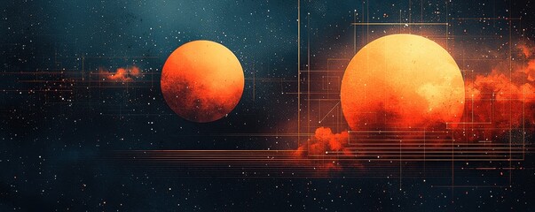 Poster - Abstract futuristic composition featuring glowing circles and network-like connections