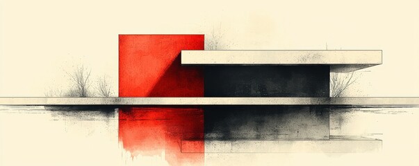 Poster - Abstract geometric artwork with vivid orange shapes and atmospheric textures