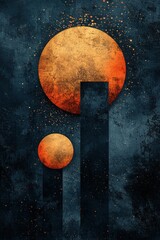 Poster - Abstract geometric design with orange circles and textured blue background