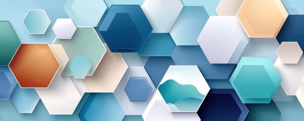 Poster - Abstract hexagonal pattern in blue and white gradient variation