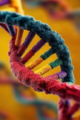 Wall Mural - close-up view of vibrant dna double helix on a blurred background
