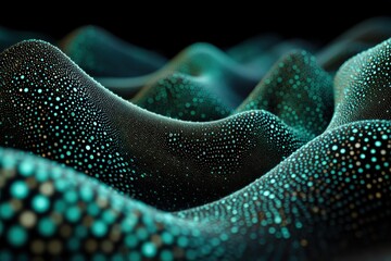 Poster - Abstract teal and black textured pattern resembling a digital wave landscape