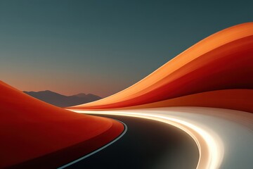 Poster - Elegant abstract landscape with flowing light trails and curved shapes