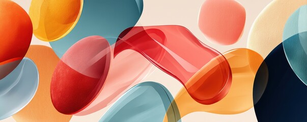 Poster - Modern abstract background with colorful overlapping 3D shapes in soft tones
