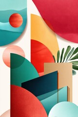 Poster - Abstract geometric composition with vibrant colors and organic shapes