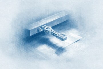 Poster - Detailed sketch of a unique mechanical lever against a textured blue background