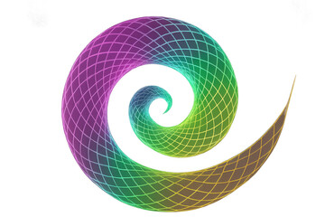 Poster - Rotating mesh spiral with rainbow colors on transparent background, ideal for technology, science, or abstract concepts