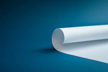 Aufkleber - White sheet unrolling on blue background with soft shadows. Fresh, clean presentation. Subtle gradient for modern minimalist aesthetics.